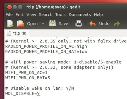 Disabling 'WOL' in 'TLP'