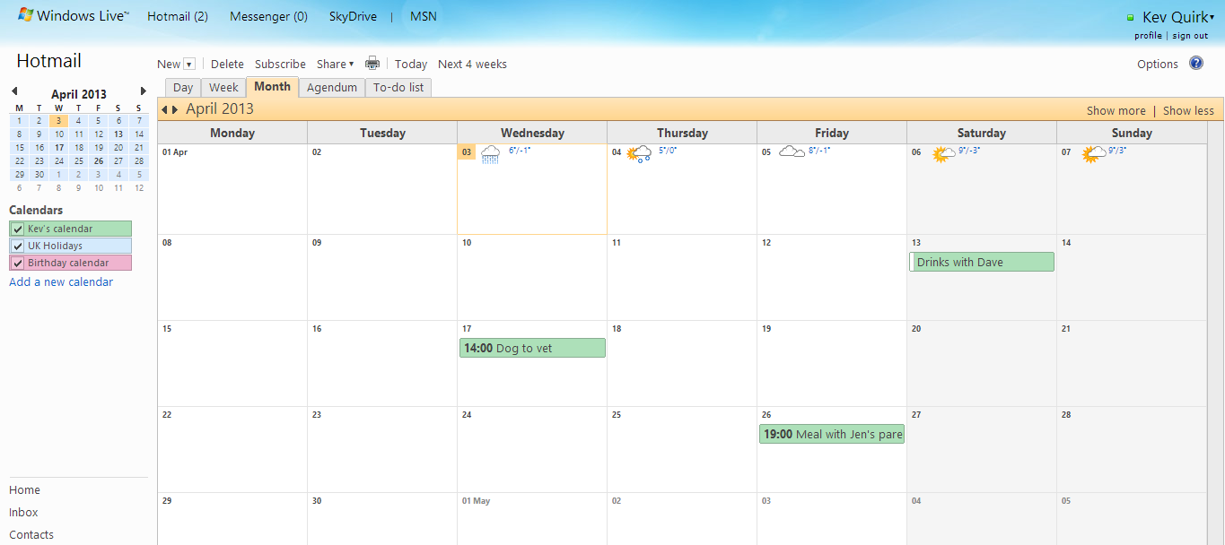 Hotmail Calendar