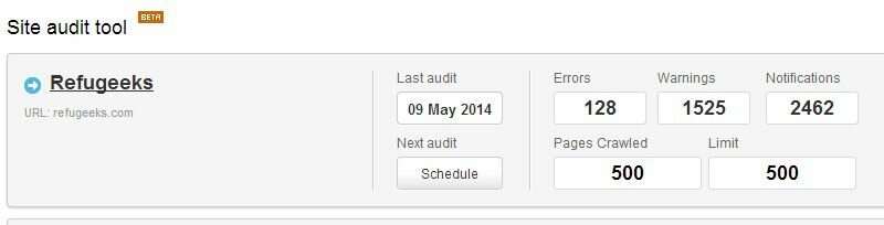 site audit dashboard