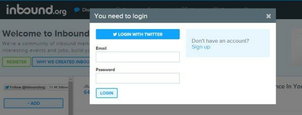 Registering with Inbound with Twitter