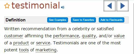 Definition of Testimonial