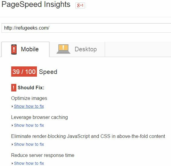 refugeeks Page Speed